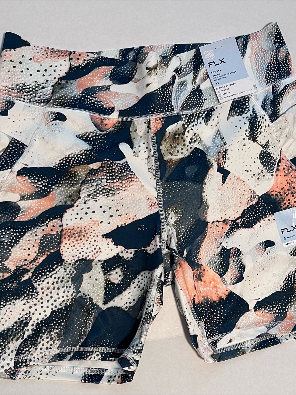 FLX Activewear High-Waist Printed Bike Shorts - Teal, Peach & Cream
